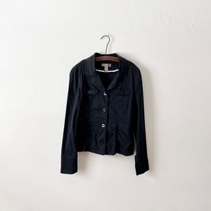 Vintage Fitted Black Jacket Pockets Wide Cuffs Fit & Flare Floral Detail M fit